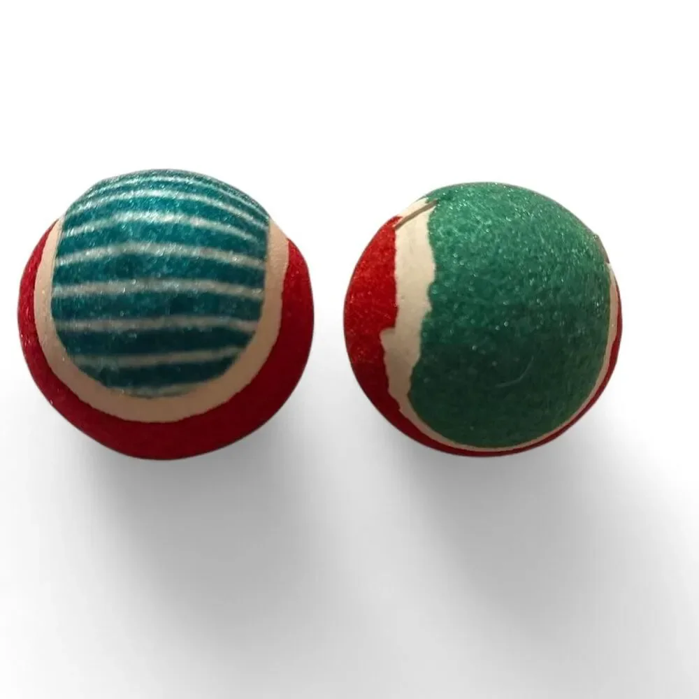 Red, white and green striped tennis balls DOG TOY
